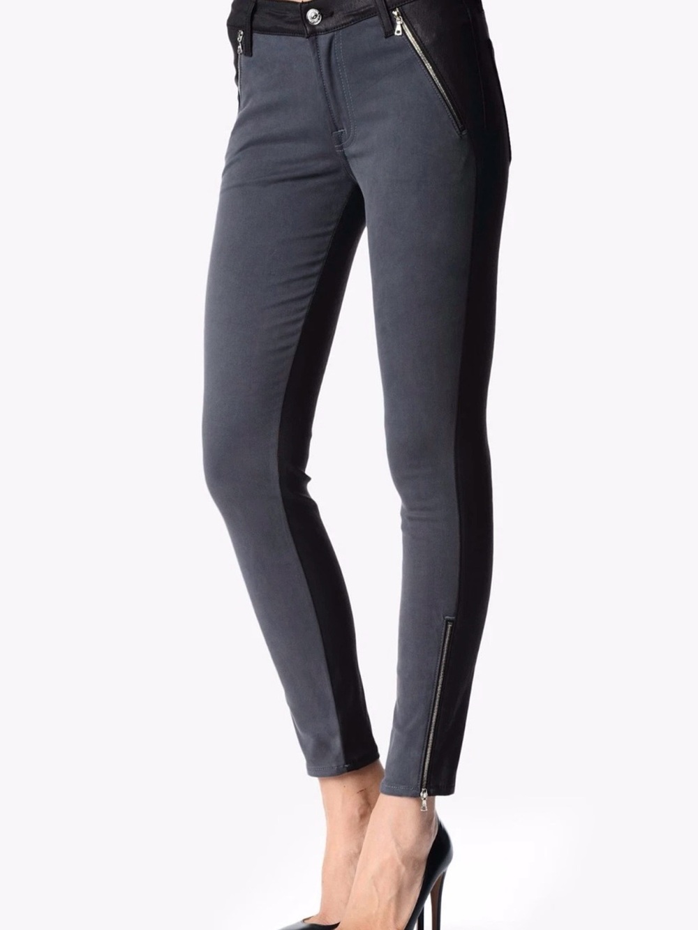 7 For All Mankind Skinny Jeans in Charcoal with Black Side Panels